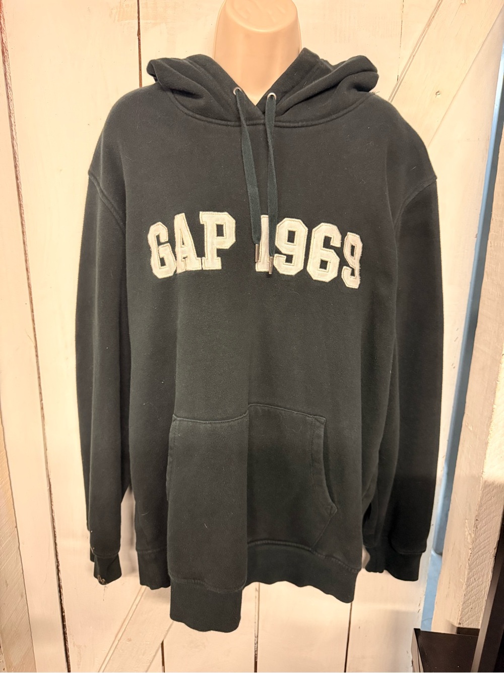 GAP Black Crewneck Hoodie with Contrasting White 'GAP 1969' Logo